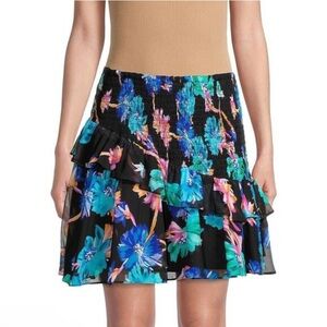 New! Milly Floral Black and Blue Skirt
